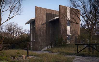 Exterior view of new building with trees