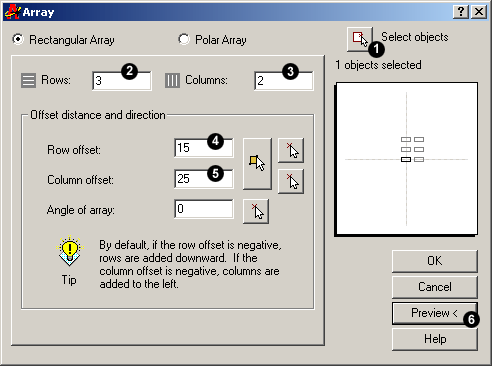 Rectangular Array dialogue box