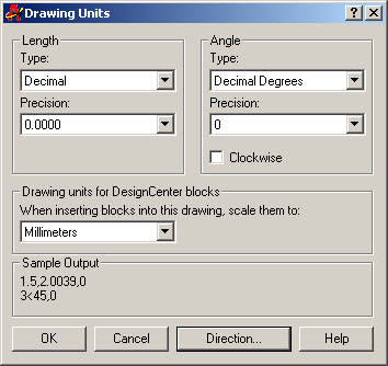 Drawing Units dialogue box